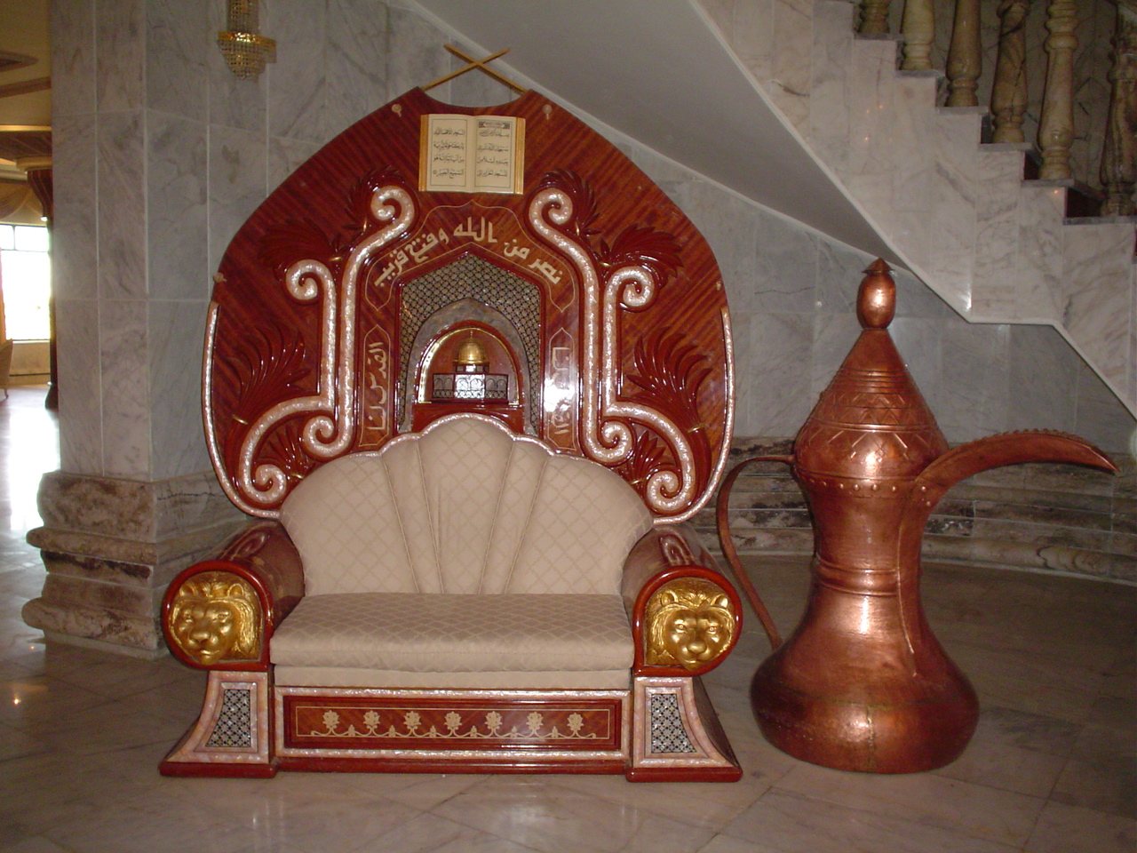 An ornate throne inside one of Saddam Hussein's palaces, June 2003.